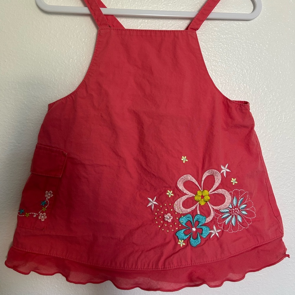 Floral Embroidered Kids Tank Top - Red